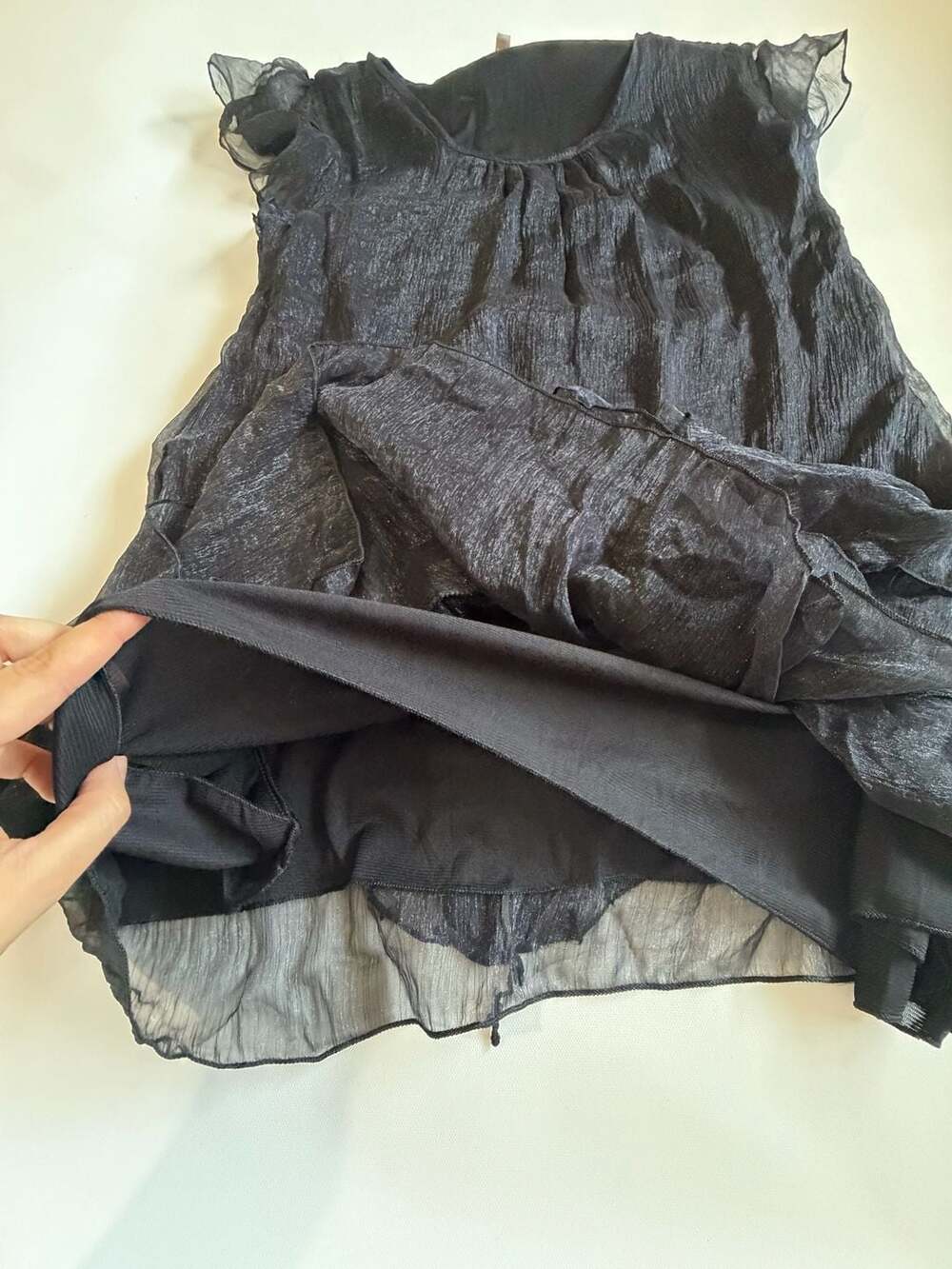 Pretty Angel Black Sheer Ruffle Babydoll Dress L Fairy Whimsy Y2K Goth - Picture 6 of 7